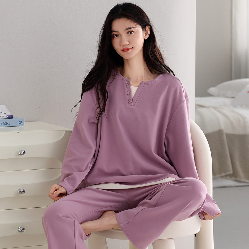 Autumn and Winter Pajamas for Women, Wool, Silk, Velvet, Warm Long-Sleeved Pants Suit, Casual Wearable Home Clothes