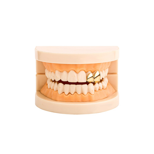 Jin'ao Jewelry Glossy Hip-Hop Braces Double Gold Cosplay Fang Halloween Accessories for Men and Women Fake Teeth