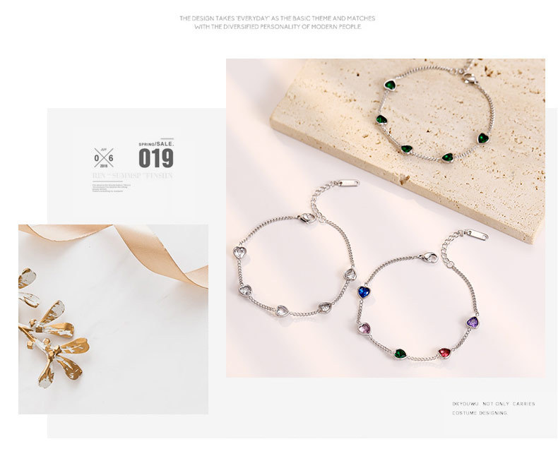 4g Weight Vacuum Plating Gold Plating Process White Gold Plated, Gold Plated Plating Material 304 Stainless Steel Pendant Material Zircon Inlay Material Sweet Heart Shape 304 Stainless Steel White Gold Plated Gold Plated Zircon Bracelets In Bulk