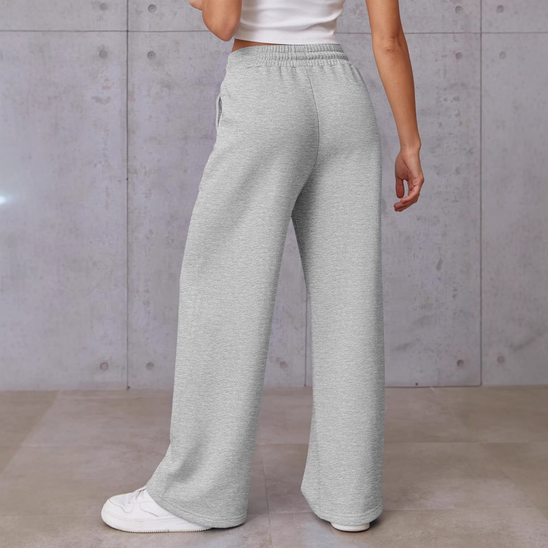 Cross-Border Popular Women's Wide-Leg Sports Pants, Loose Long Pants, Fashionable Drawstring Sports Jogging Pants, New Products, Factory Wholesale