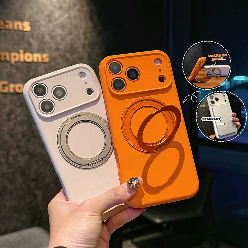 Чехол для iPhone 17 Pro Max с магнитной подставкой поворот 360° жидкий силикон