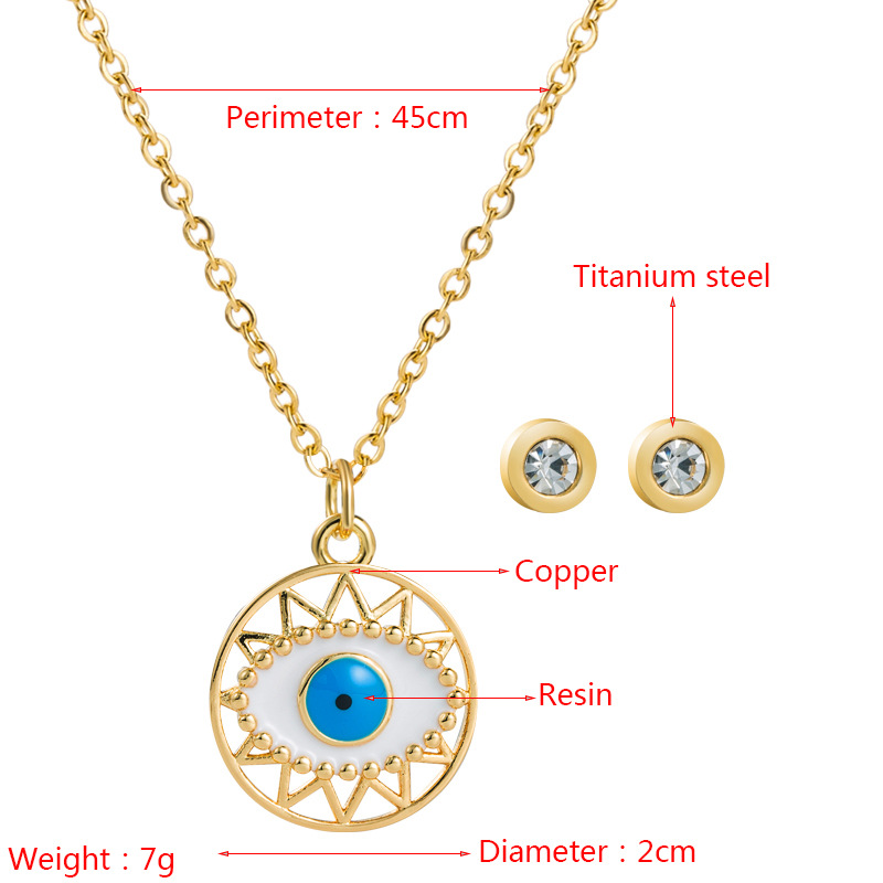 Creative Copper Gold-plated Devil's Eye Necklace Earrings Set Set Accessories display picture 1