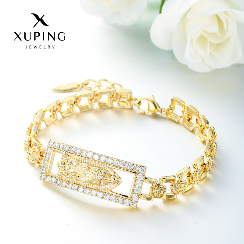 Xuping Europa y los Estados Unidos transfronterizos aleación de cobre 14k color incrustado de zircon nicho personalidad pulsera de botón de langosta mujer