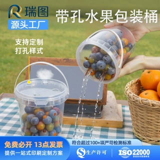 食品级水果桶手提透明塑料分装桶户外露营保鲜盒带孔可沥水带盖