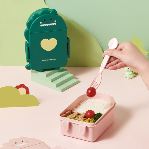 New dinosaur lunch box with lid, cute children's compartmented lunch box, small capacity toddler portable out-and-out food box