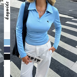 跨境欧美Y2K辣妹风纯色长袖衬衫T恤女装2025秋冬亚马逊外贸独立站