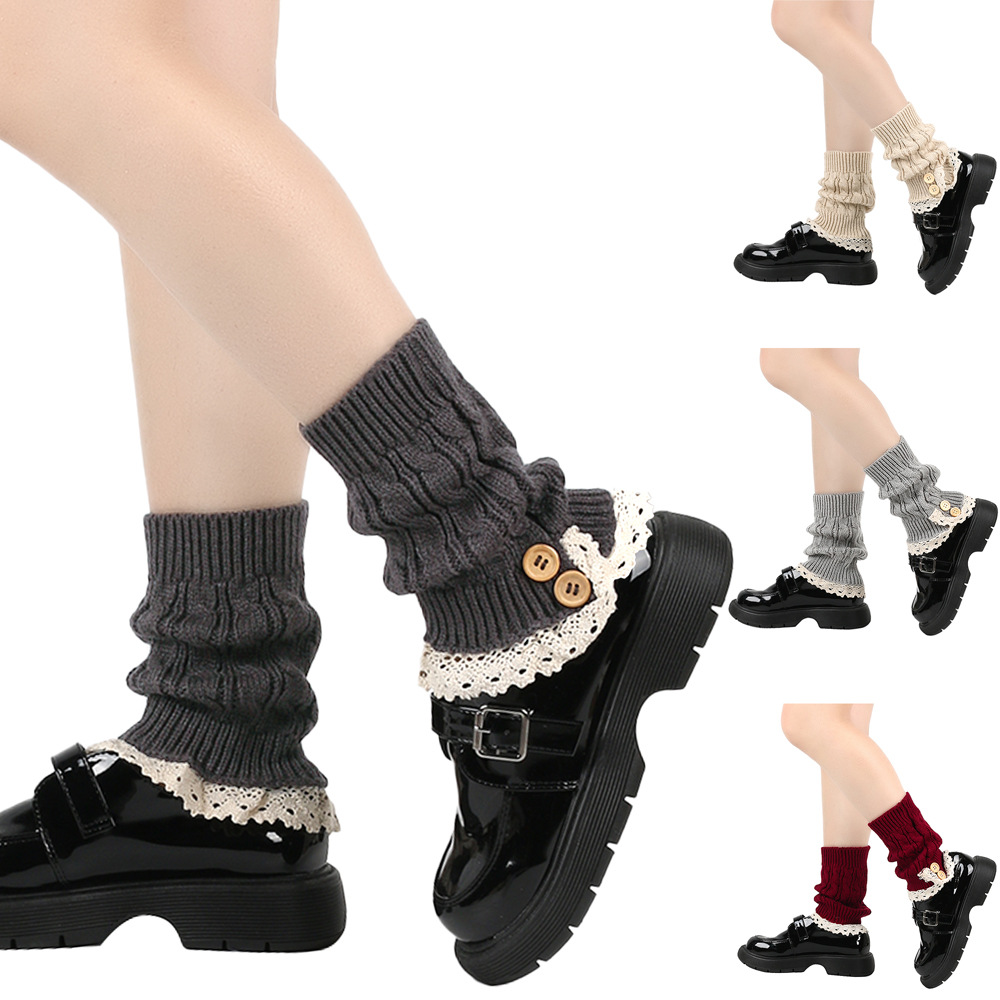 80g Weight sock cover Classification sock cover Lingerie Type Polyacrylonitrile Fiber Fabric Type A Pair Quantity Daily Occasion Warm, Breathable Function Color Block, Lace Pattern Winter, Spring, Autumn Season Women's Gender Jacquard Design Casual, Sweet Style Japanese Loose Button Foot Sock Lace Short Booties New Knitted Fashion Short Boots Sets Wool Leg Warmers 无