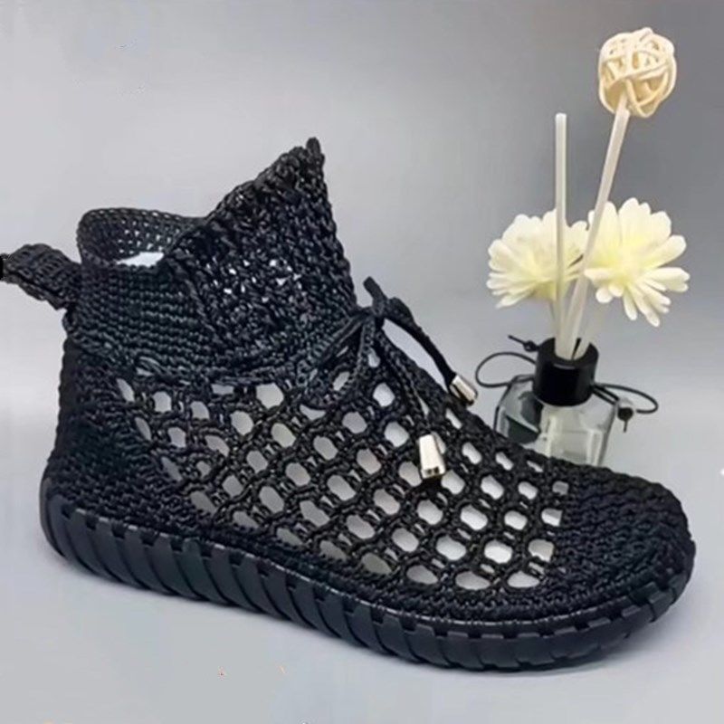 Pure handwork Weave shoes Material package Thin section Hollow Crocs England Frenum Versatile Cool boots weave Material package