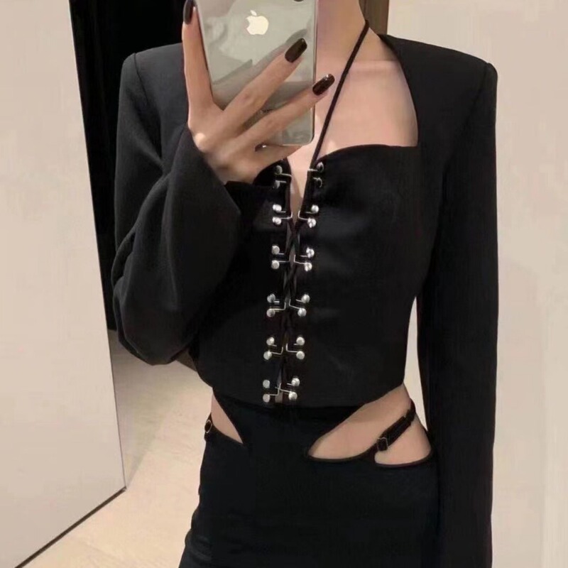 Australian Pioneer Sexy Hollow Cross Strap Slim Profile Sexy Elegant Corset Niche Design Suit Jacket
