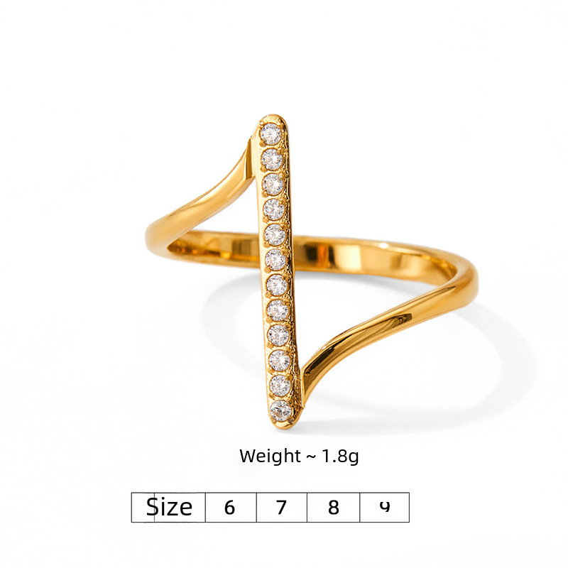 Wave Word Index Finger Ring With Micro Zircon In Stainless Steel_voghion.com
