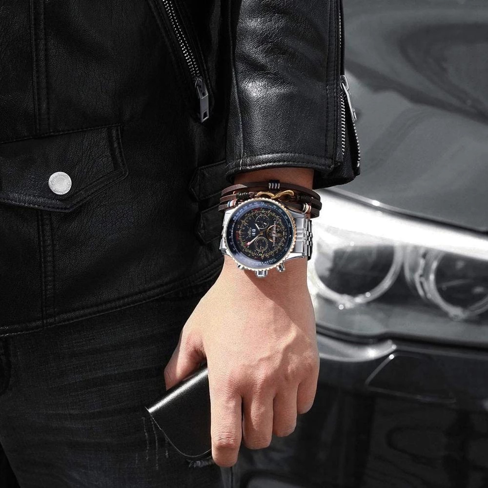 Jaragar large dial tourbillon mechanical watch Men's fashion casual steel band watch with calendar_voghion.com