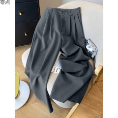 女性用のハイエンドストレートワイドレッグパンツ、2025年春夏、小柄な気質、多用途のハイウエストドレープフロアレングススーツパンツ