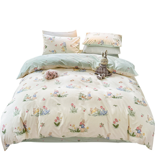 100% Cotton Four-Piece Set All-Cotton Comforter Cover Bed Sheet Student Dorm Three-Piece Set Four-Season Cover Bedspread Bed Skirt Bedding