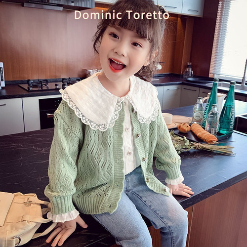 [New] Girls lace shirt 2025 spring and autumn new style, foreign style, Korean style, little girl's fashionable cardigan, long sleeves