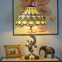 Tiffany table lamp黄铜贝壳孔雀法式台灯欧式凤凰客厅摆件装饰灯