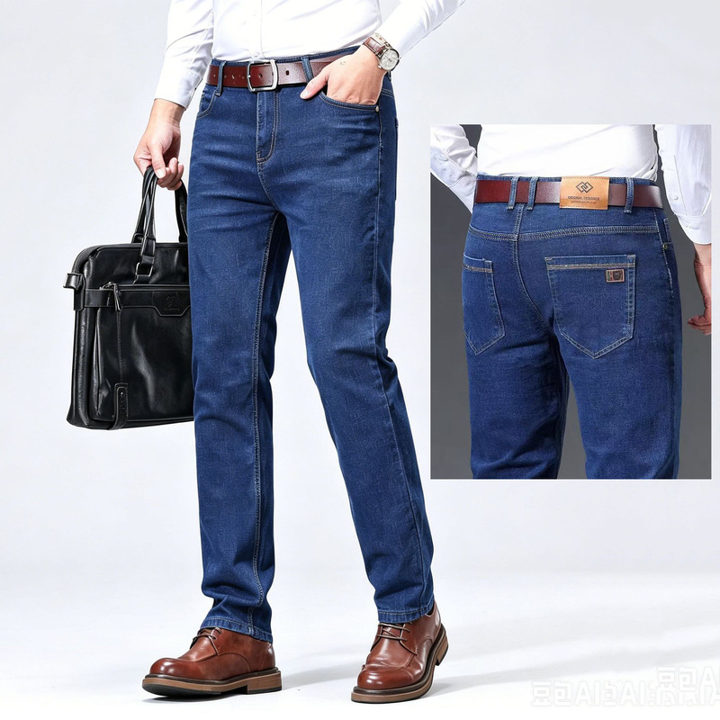 Manufacturer Wholesale Loose Straight-Leg Jeans 2026 Spring and Autumn New High-Stretch Long Pants Men's Casual Business Jeans