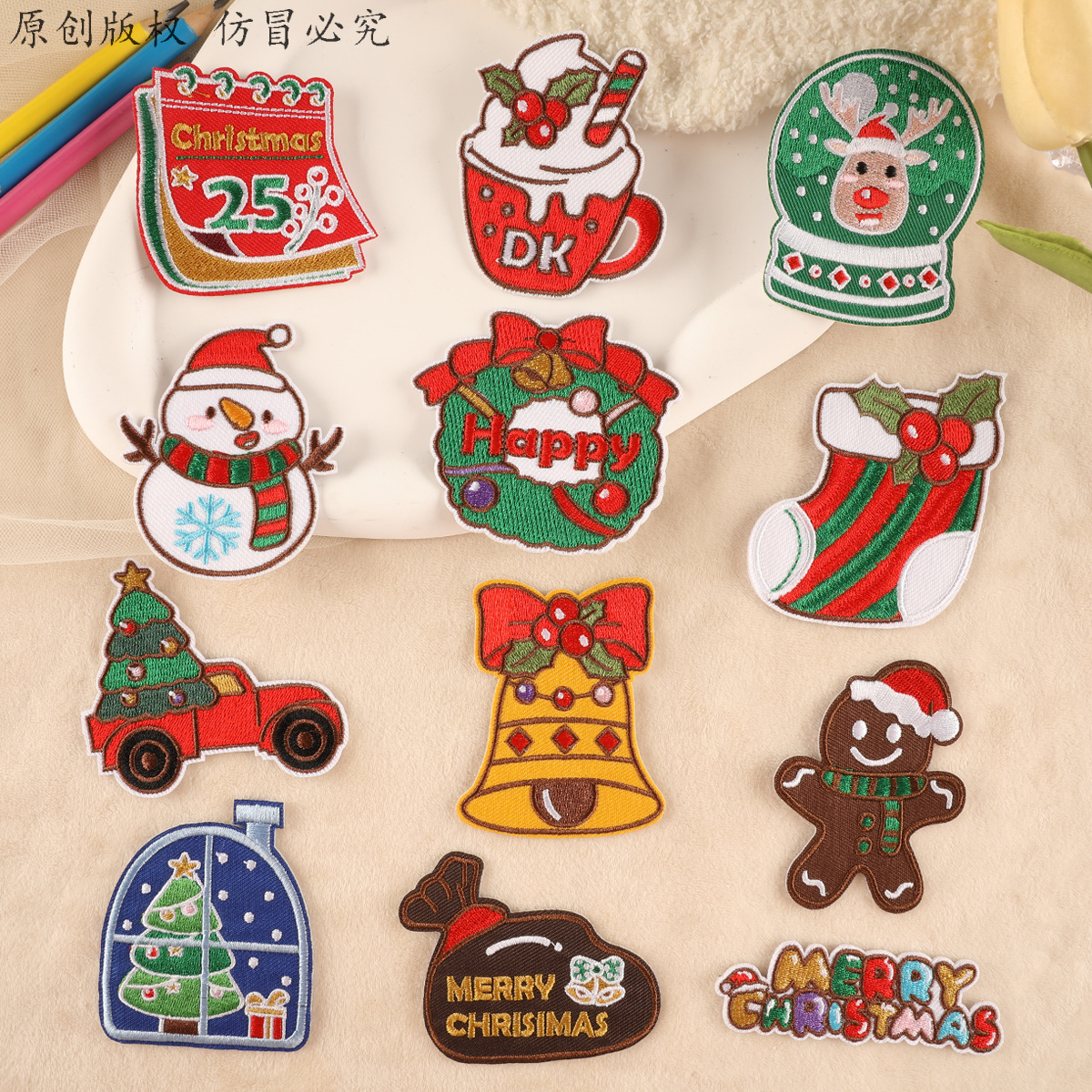 千枫原创绣花标服装辅料刺绣贴圣诞系列卡通补丁徽章布标雪人布贴
