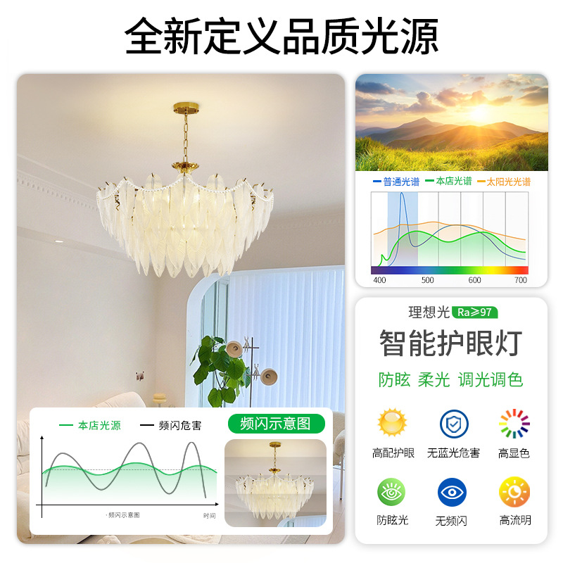 Lámpara de la sala de estar francesa posmoderna lujosa luz de la sala de estar moderna y simple lámpara de comedor lámpara de dormitorio lámpara de cristal 413L