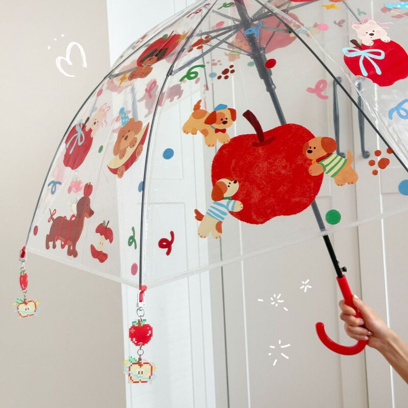 Japanese-Style Black Cat Red Apple Fresh and Artistic Automatic Folding Cute Transparent Umbrella for Adults, Students, and Children Japanese-Style Black Cat Red Apple Fresh and Artistic Automatic Folding Cute Transparent Umbrella for Adults, Students, and Children