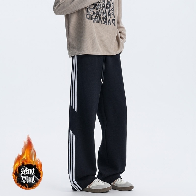 K108加绒冬季重磅加绒加厚保暖卫裤男直筒运动裤宽松大码美式高街