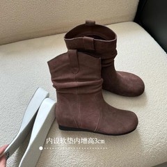韩版复古内增高套筒堆堆短踝靴女秋冬新款外穿懒人通勤一脚蹬短靴