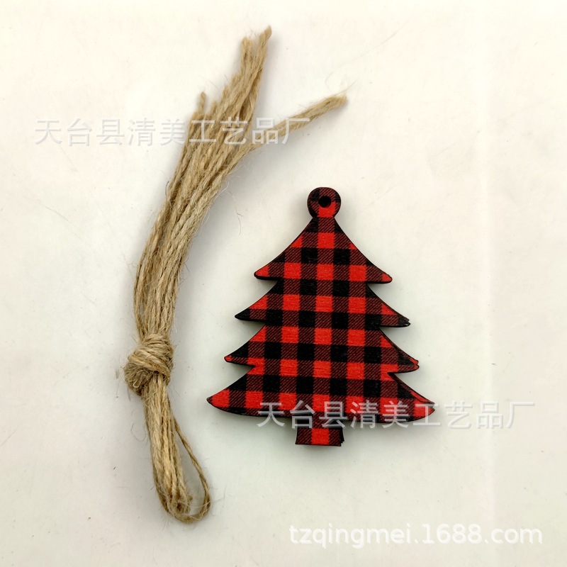 33 rojo y negro Plaid SERIE DE Navidad madera chips colgantes decorativos de Navidad se pueden combinar libremente con 10 piezas en un paquete