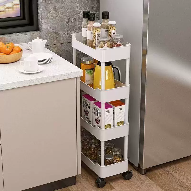 Narrow Gap Rolling Storage Shelf, Multi-Layer Plastic Organizer 12–25 cm, 3–5 Tiers