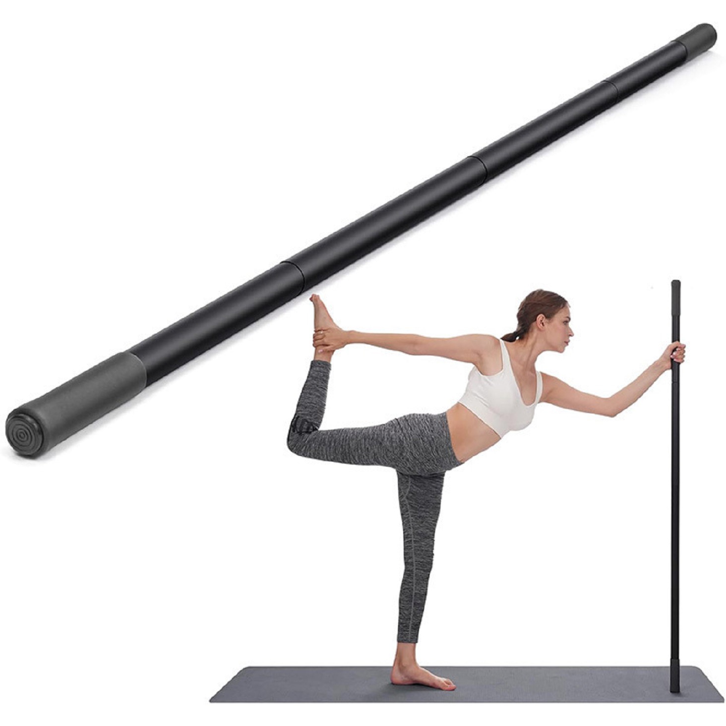 Multifunctional Yoga Stick Adjustable Metal Stretching Stick Portable Exercise Aid with Handle