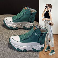 内增高新品马丁靴女超火秋季新款松糕厚底高帮休闲鞋短靴新品