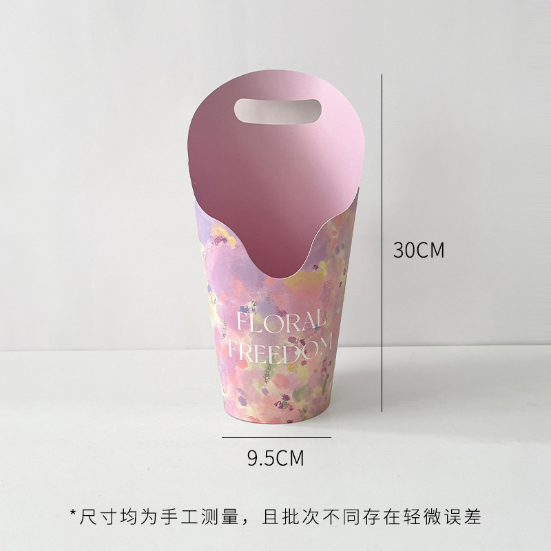 芯苼 馥郁油画圆形手提鲜花束插花盒花店花艺手工diy礼物包装资材|undefined