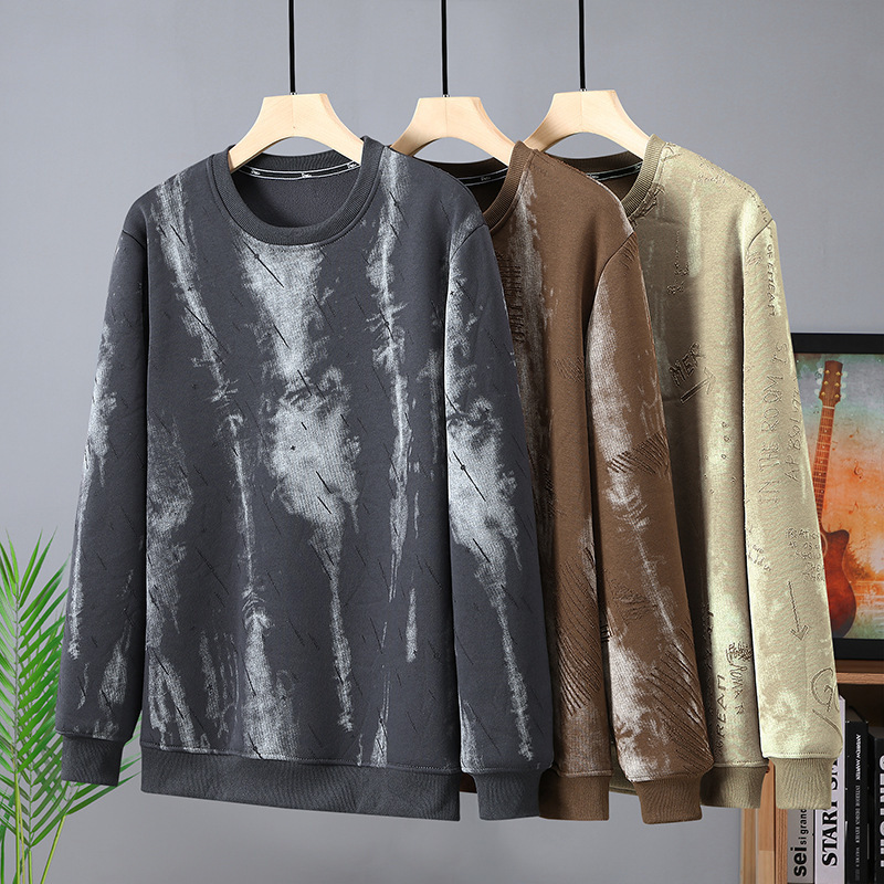 2025 winter new plus fat increase men's fleece-lined thickened Ollie velvet tide brand tide fat sweater 300kg