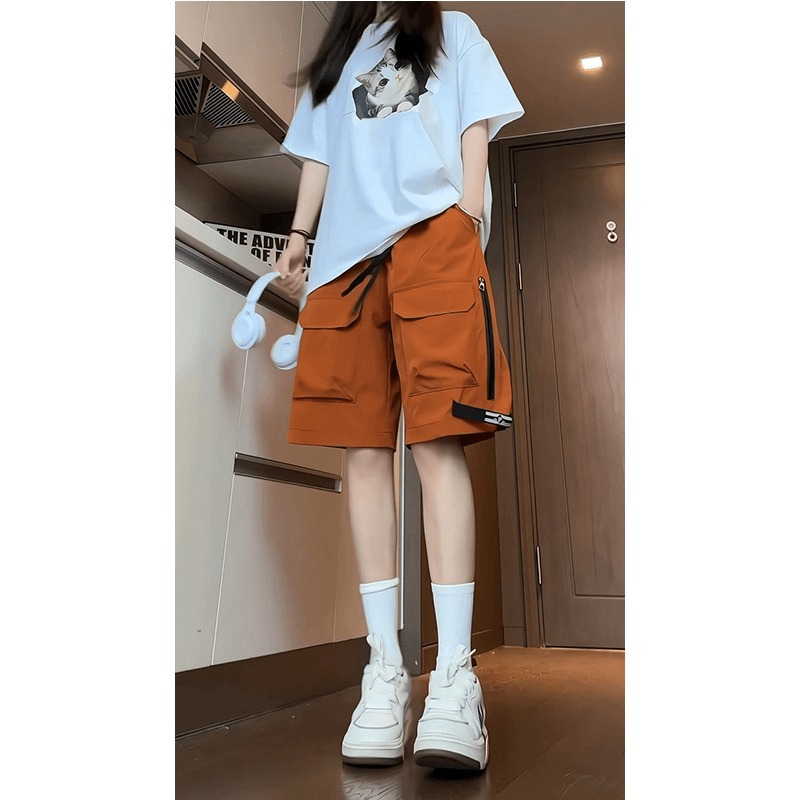 American High Street Cargo Shorts Men's Summer Ice Silk Quick-Drying Five-Point Pants Trendy Brand Loose Casual Handsome Mid-Pants