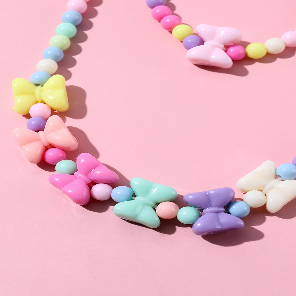 Handmade Beaded Color Bow Tie Necklace Bracelet Set