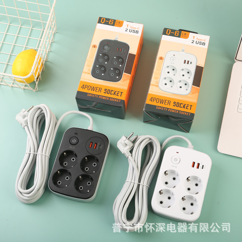 Exportación rusa zócalo USB de comercio electrónico con puerto PD 4 posiciones 8 agujeros 5 metros caja estándar europeo