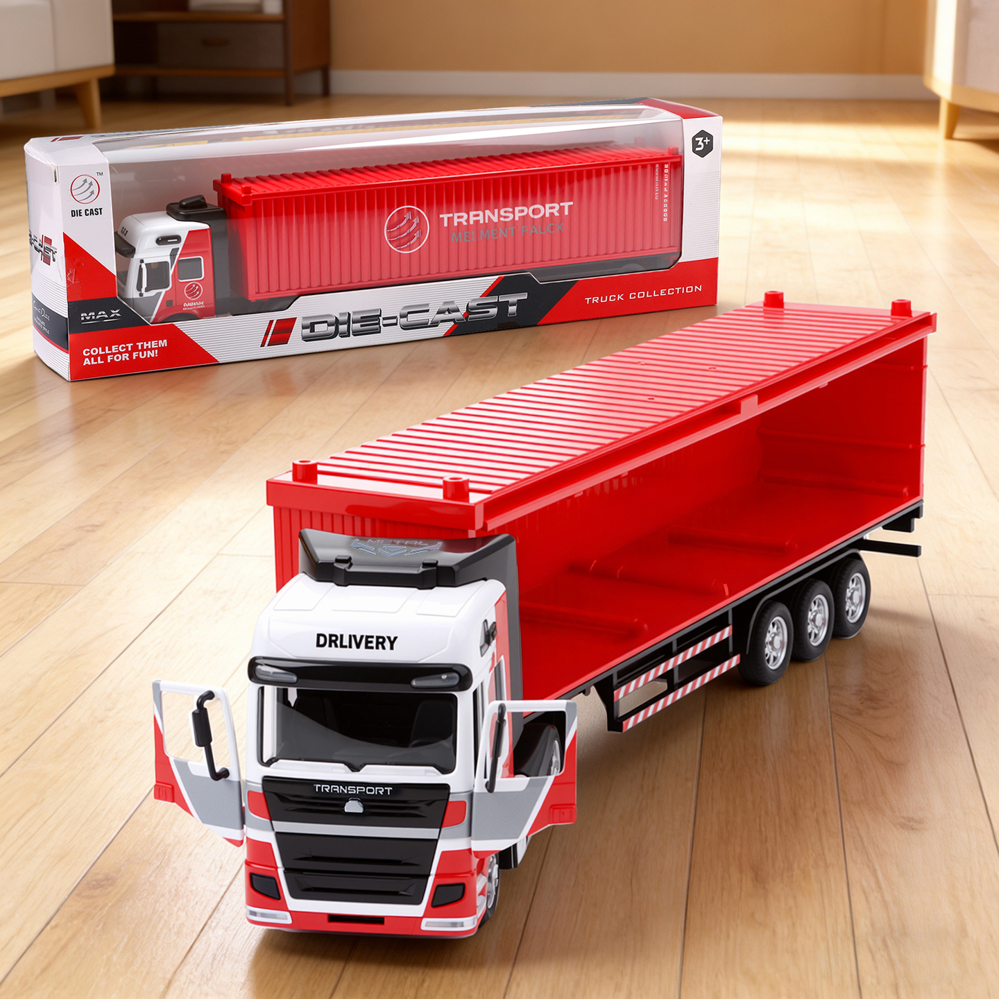 Juego de Camiones de Transporte de Aleación, Incluye Camión y Remolque de Contenedores