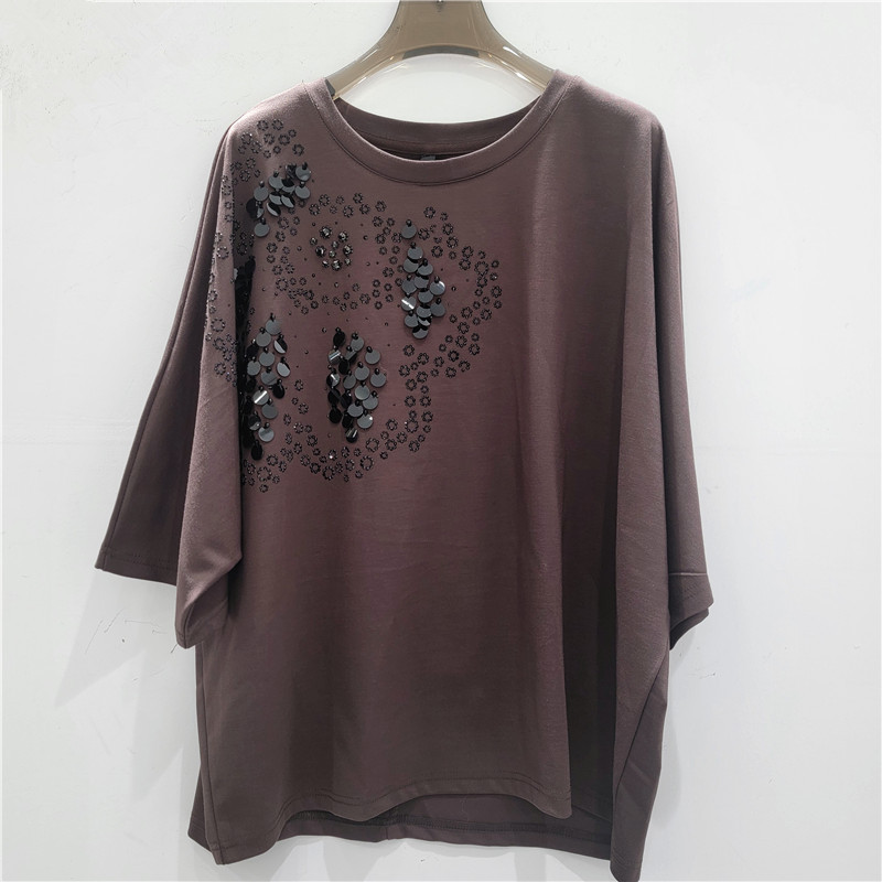 Sequinilla bordada camiseta de cuello redondo de mangas cortas para mujeres 2026 nuevo estilo extranjero envejecimiento suelto cubrir el estómago blusa versátil image 3