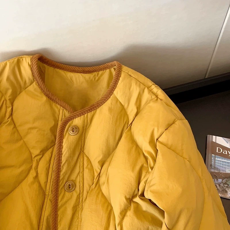 Ginger winter keep warm down jacket with a round collar for leisure with diamond pattern, Korean style, increased thickness, oversize