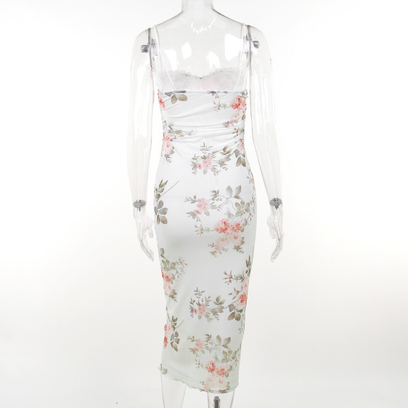 YJ23300 European And American Pure Desire Sexy Korean Style Mesh Print Backless Tight Strap Bodycon Long Dress For Women_ecoleips.com