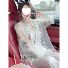 欧根纱重工刺绣花朵防晒外套上衣2025夏季新中式开衫显瘦宽松衬衫