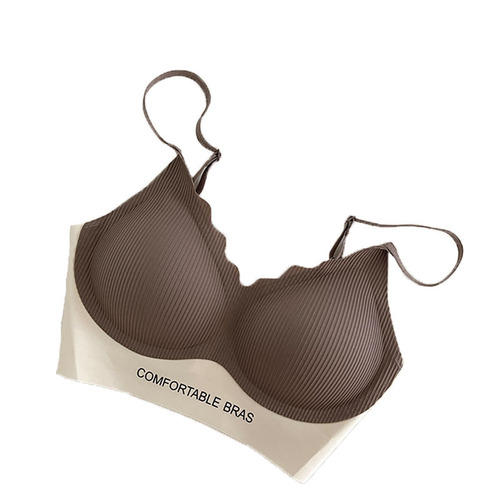 Nude contrasting color letter thread bra seamless no rims cloud cup sexy comfortable sports beautiful back bra cross-border
