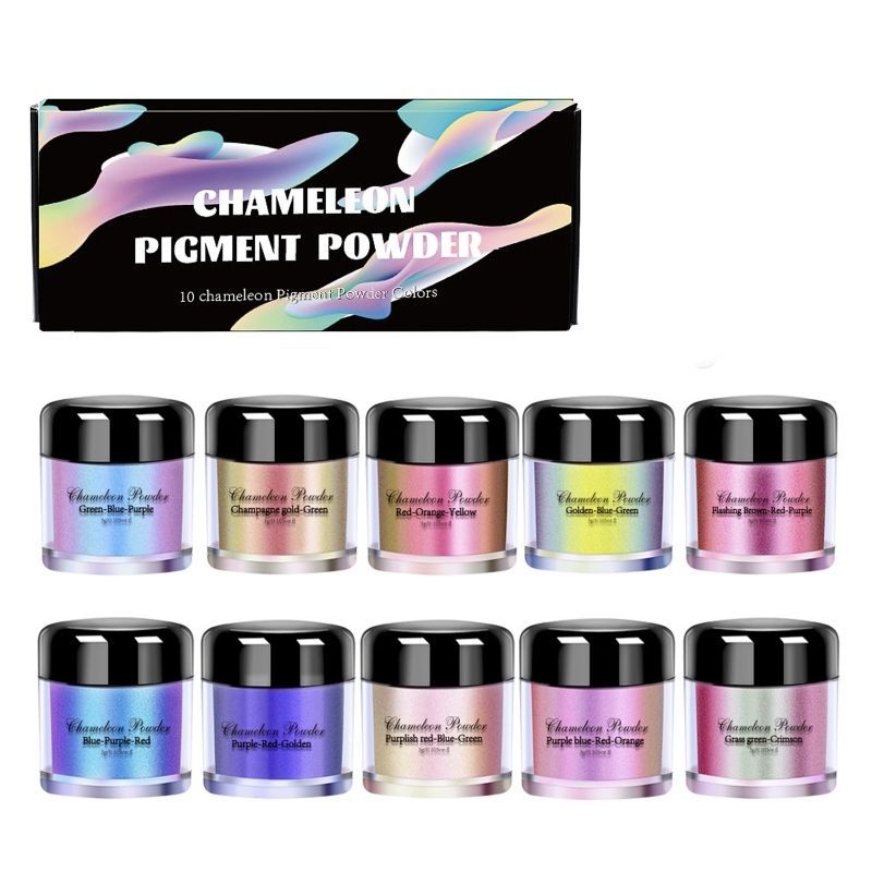 跨境金属变色龙粉10色套装 工艺品火漆蜡水彩用变色龙珠光粉