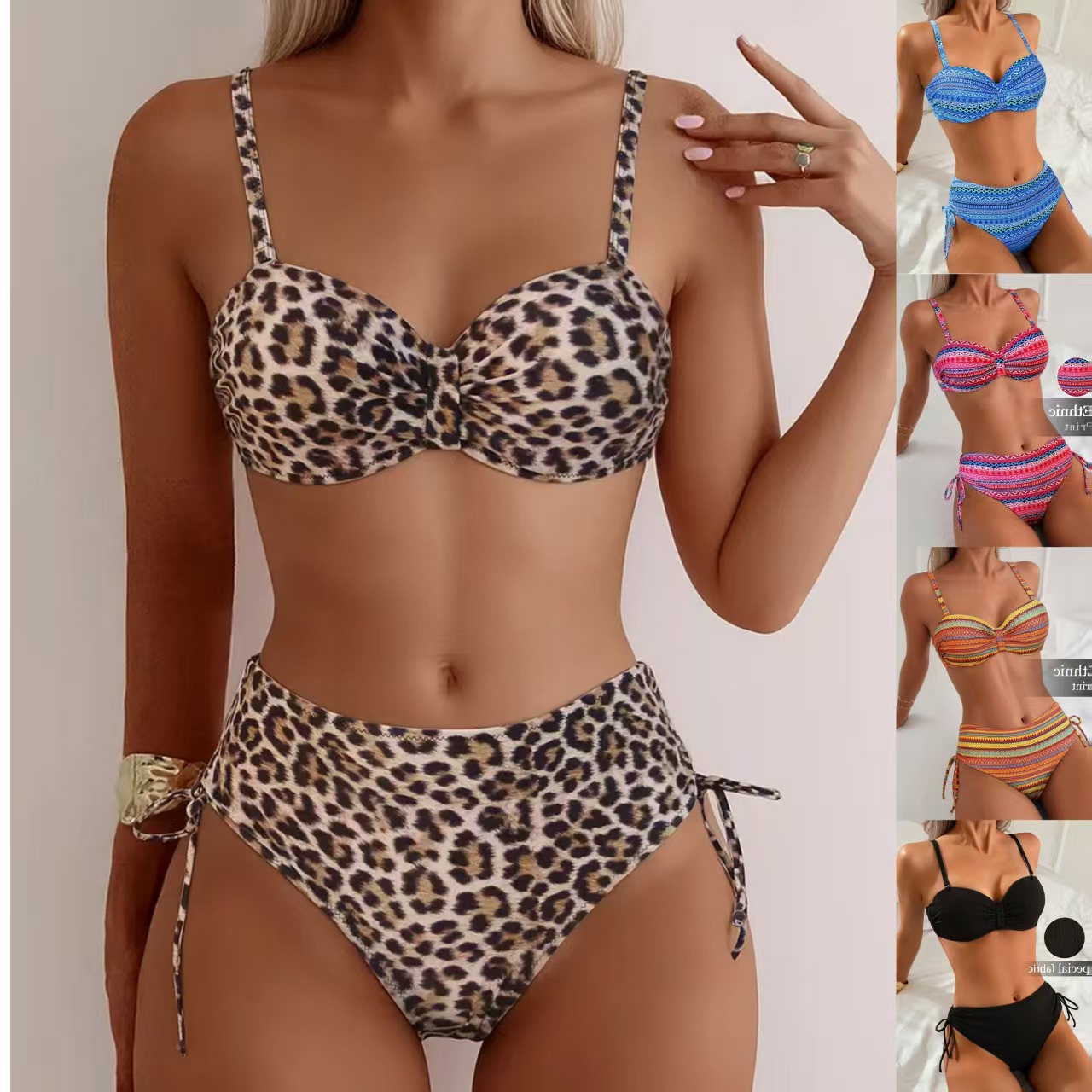 New Foreign Trade Swimwear for Women, Sexy Printed Two-Piece Strap Bikini, High-Waisted, Popular European and American Style, Amazon Swimwear for Women
