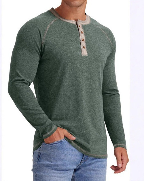 boy Zhongshan Cross-Border Clothing Autumn Winter Plus Size Long Sleeve T-Shirt European And American Men's Henley Shirt_voghion.com