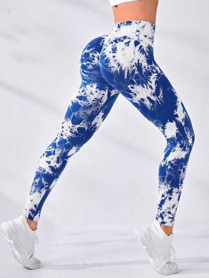 Versión gruesa talla S 200g + sin costuras pantalones de yoga de la aptitud de las mujeres Pantalones deportivos tie-dyed tie-float Hip-lifting pantalones Leggings