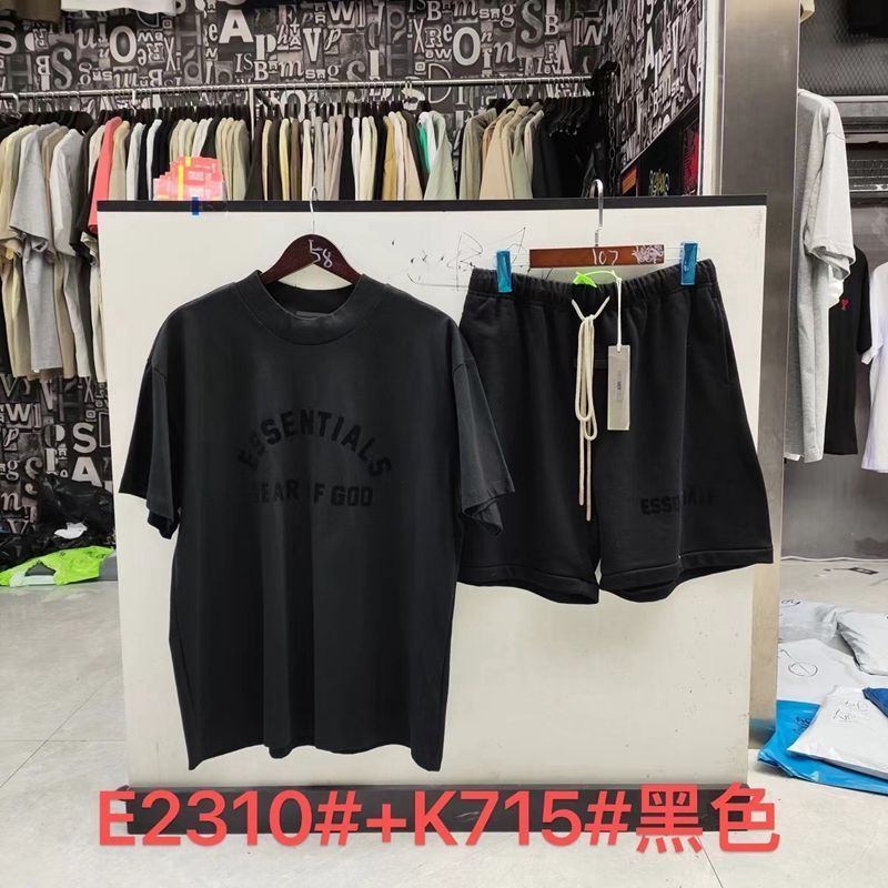 FOGESS Camiseta de cuello redondo, manga corta, camiseta de cuello de terry, pantalones cortos, set suelto, moda masculina, juventud, 18 - 24 años