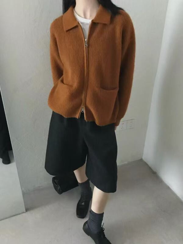 简约时尚高级感毛衣外套女双拉链翻领挺阔感针织开衫韩系穿搭女装|undefined