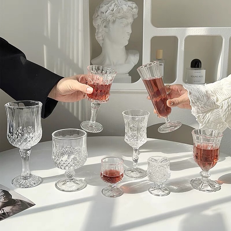 Atmospheric Wine Glass, Classy Exquisite Cup, Retro Embossed Diamond Cup, Glass Goblet, Champagne Glass, Juice Cup