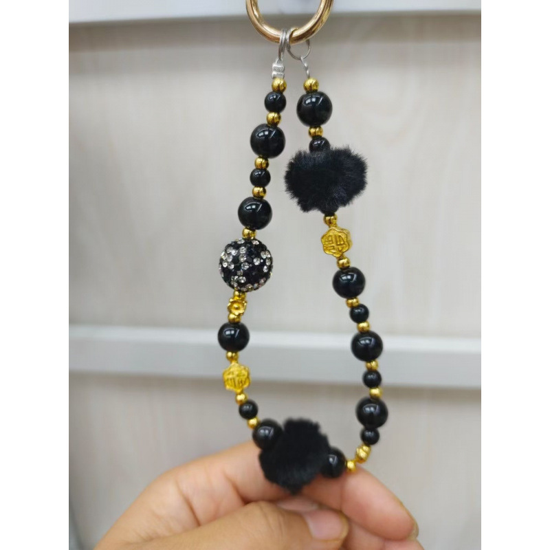 블랙 골드 다이아몬드 볼 헤어 볼 크리스탈 체인