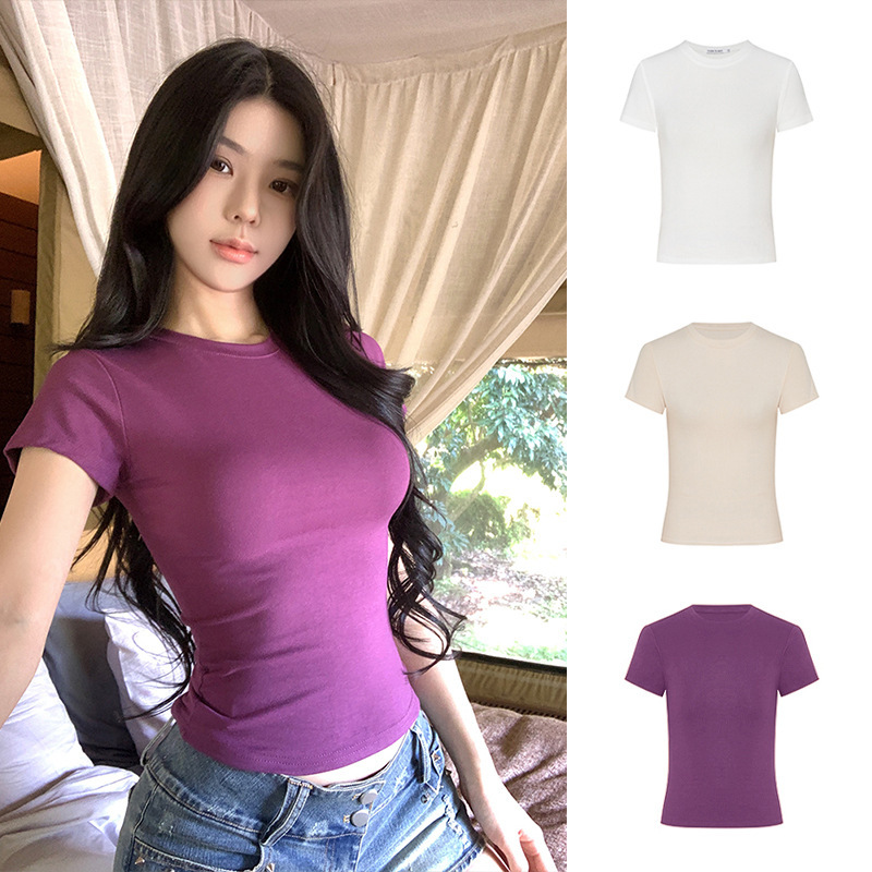 Moses Queen/Moses Queen Slim-Fit Straight-Shoulder T-Shirt, Stylish Cool Short-Sleeve Top for Women, Short Style Base Shirt Moses Queen/Moses Queen Slim-Fit Straight-Shoulder T-Shirt, Stylish Cool Short-Sleeve Top for Women, Short Style Base Shirt