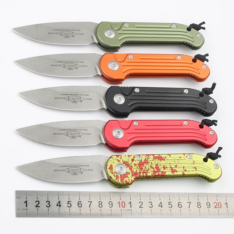 高硬度LUDT户外折叠刀D2石洗铝合金荒野求生锋利便携EDC口袋刀具